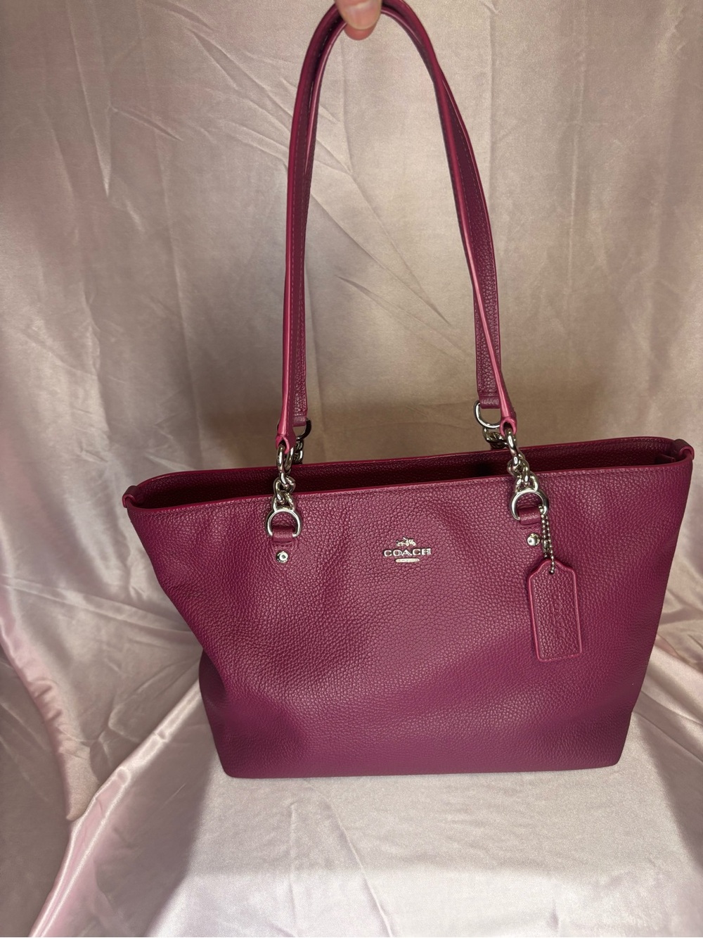 Coach Pebbled Leather Tote in Berry Plum